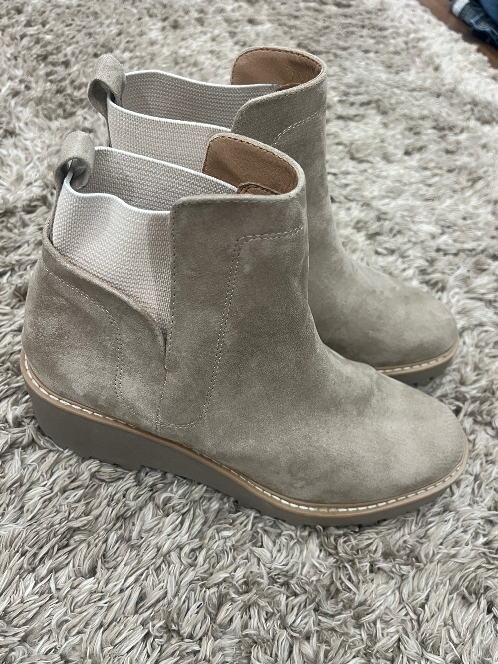 Dolce Vita Light Taupe Suede Chelsea Wedge Booties